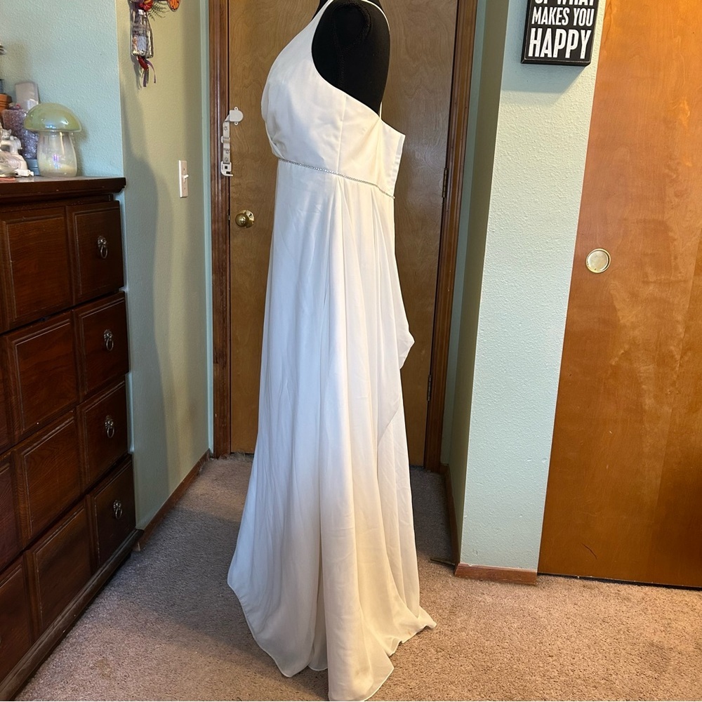 Emme Bridal white sleeveless wedding gown beaded rhinestones satin chiffon 16 - Picture 4 of 16